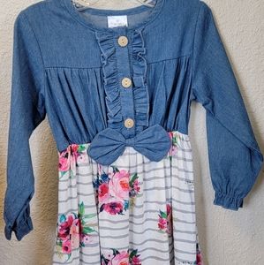 BRAND NEW denim and floral long sleeve dress